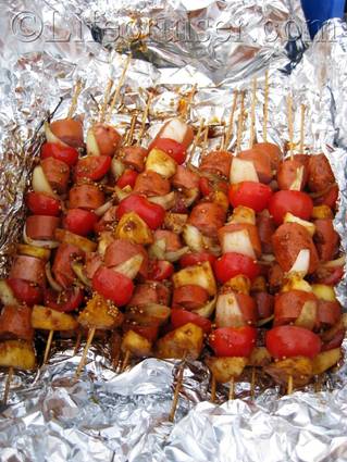 Birthday BBQ skewers at the farm, Fårö island, Gotland, Sweden, Copyright Lifecruiser.com