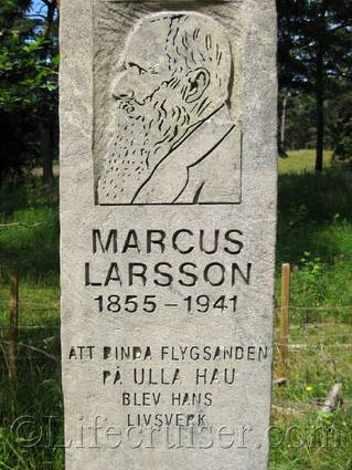 Stone to honor Marcus Larsson who initiated the planting project, Fårö island, Gotland, Sweden, Copyright Lifecruiser.com