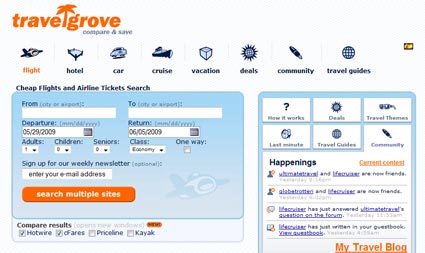 Travelgrove's frontpage