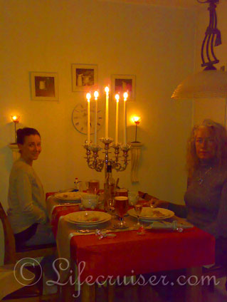 Mrs Lifecruiser and Jane at Christmas table 2008