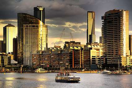 Australia: Melbourne Cityscape and river boat