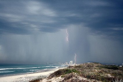 South Africa thunderstorm lightening strikes at beach